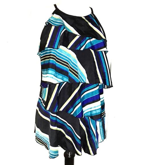 W). New York & Co Tiered Ruffed Tank Top Green Blue - Picture 2 of 5